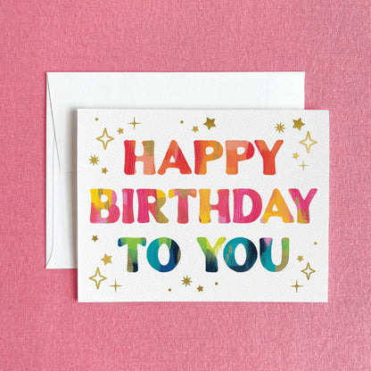 Starry Colorful Birthday Greeting Card with Gold Foil