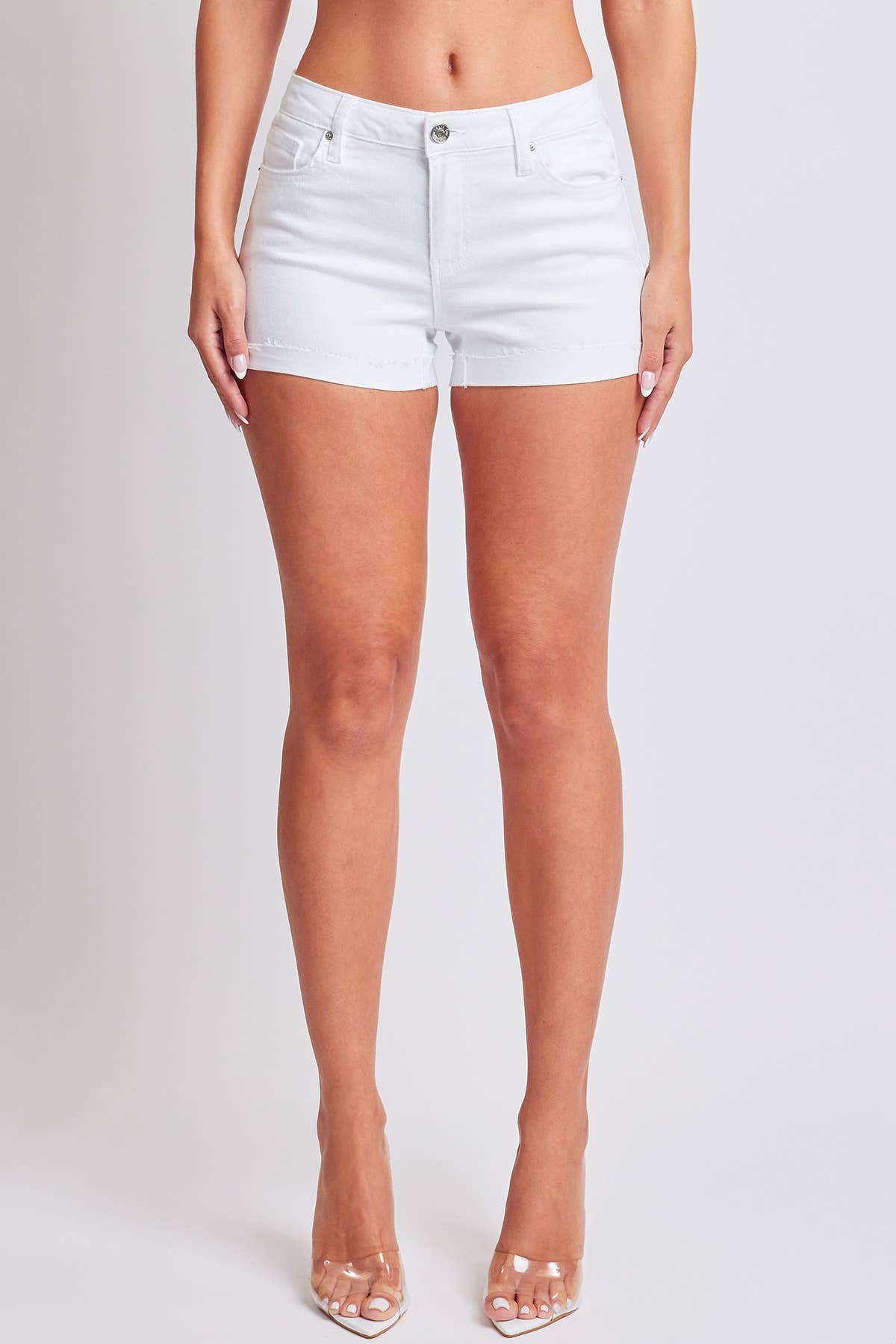 Junior Mid Rise Raw Edge Cuff Denim Short