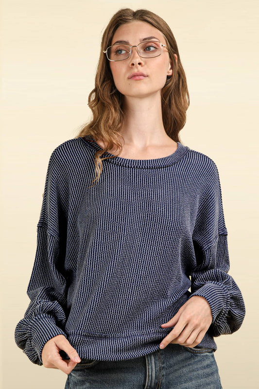 Denim Two Tone Otto Ribbed Oversized Soft knit Top