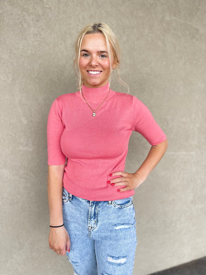 Blush Mock Neck Short Sleeve Sweater