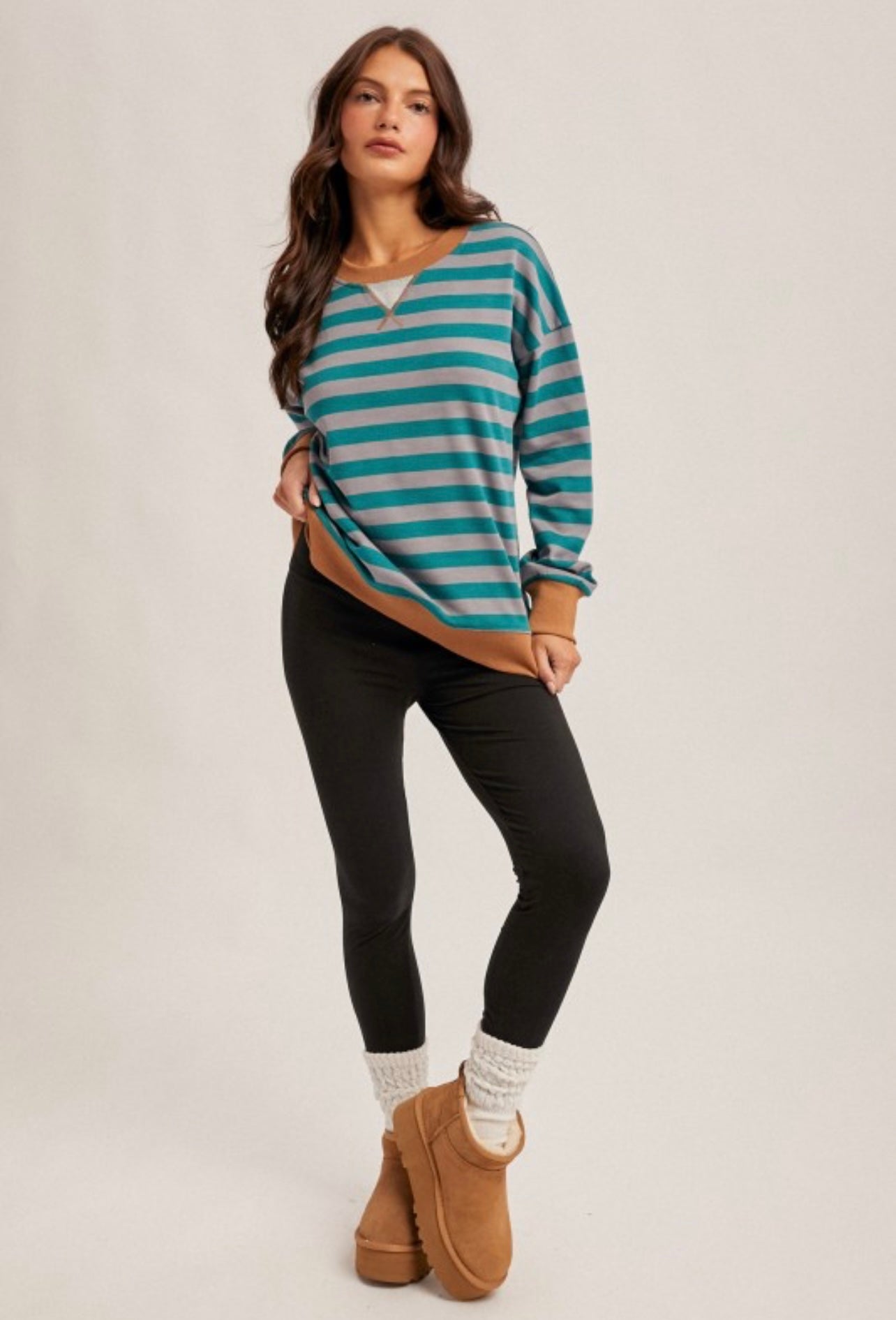 Teal Contrast Stripe Oversized Shirt