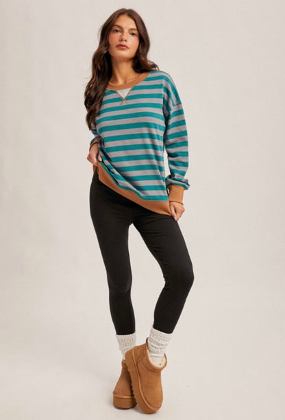 Teal Contrast Stripe Oversized Shirt