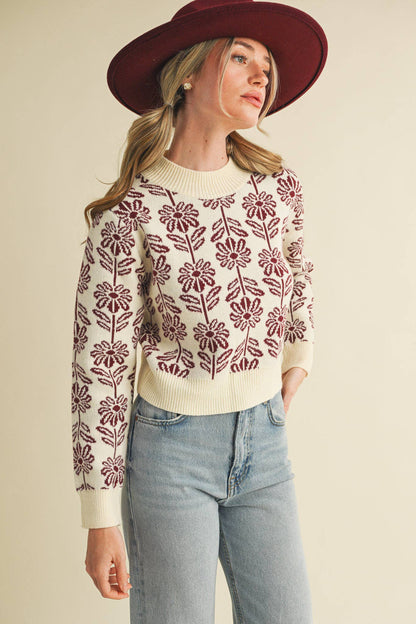 Floral Pattern Knit Sweater