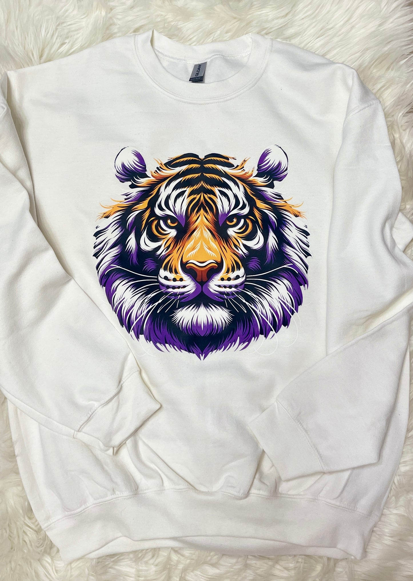 Oversized Tiger Face with Purple Tee or Sweatshirt