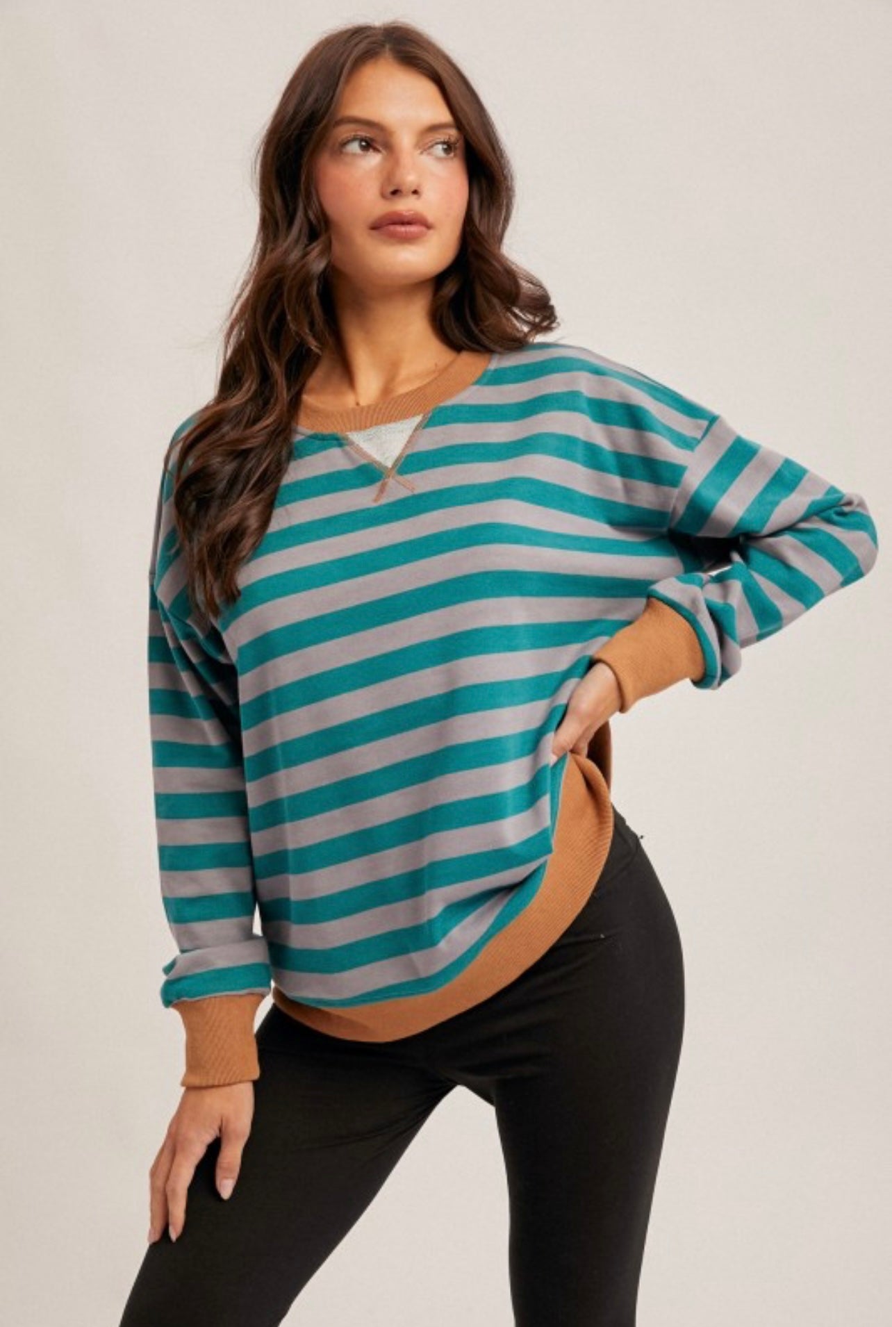 Teal Contrast Stripe Oversized Shirt