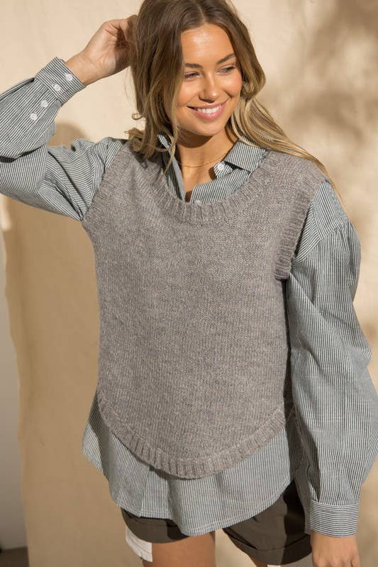 Grey Round Hem Sweater Top