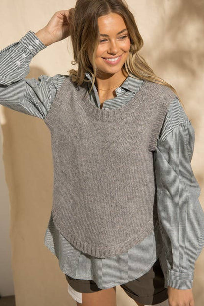 Grey Round Hem Sweater Top