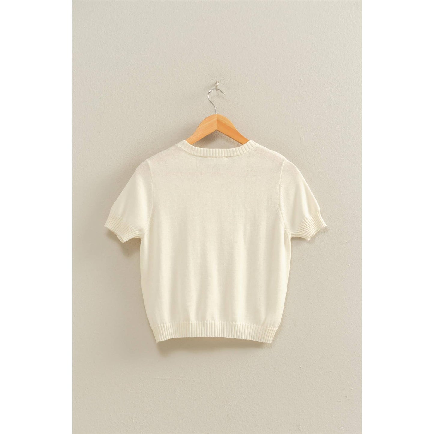 Crew Neck Short Sleeve  Buttoned Cardigan