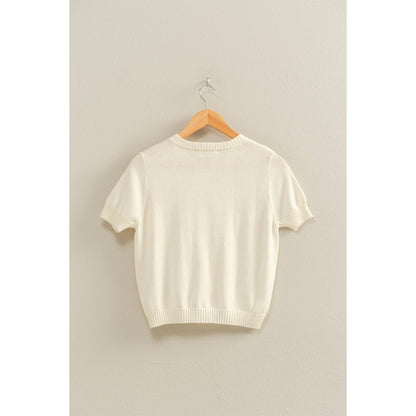 Crew Neck Short Sleeve  Buttoned Cardigan