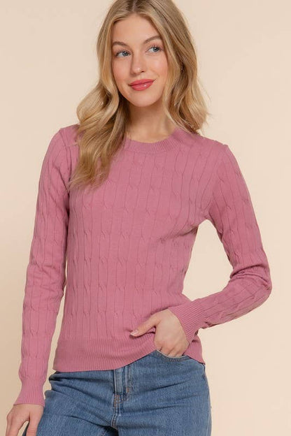 Purple Round Neck Cable Sweater