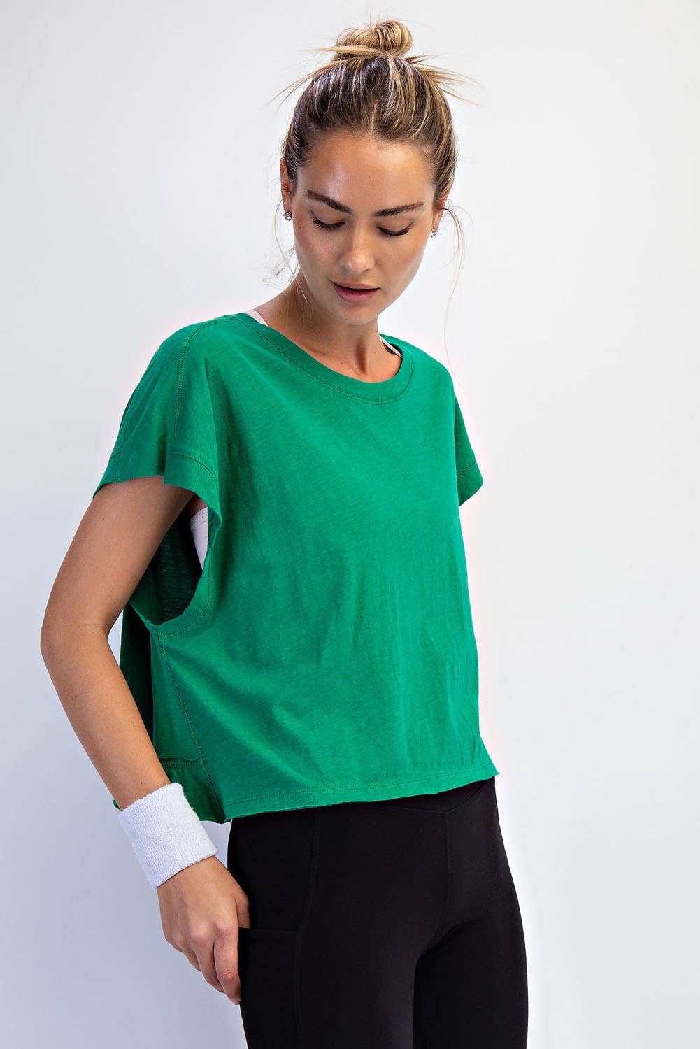 Clover Green Cotton Slub Open Back Top