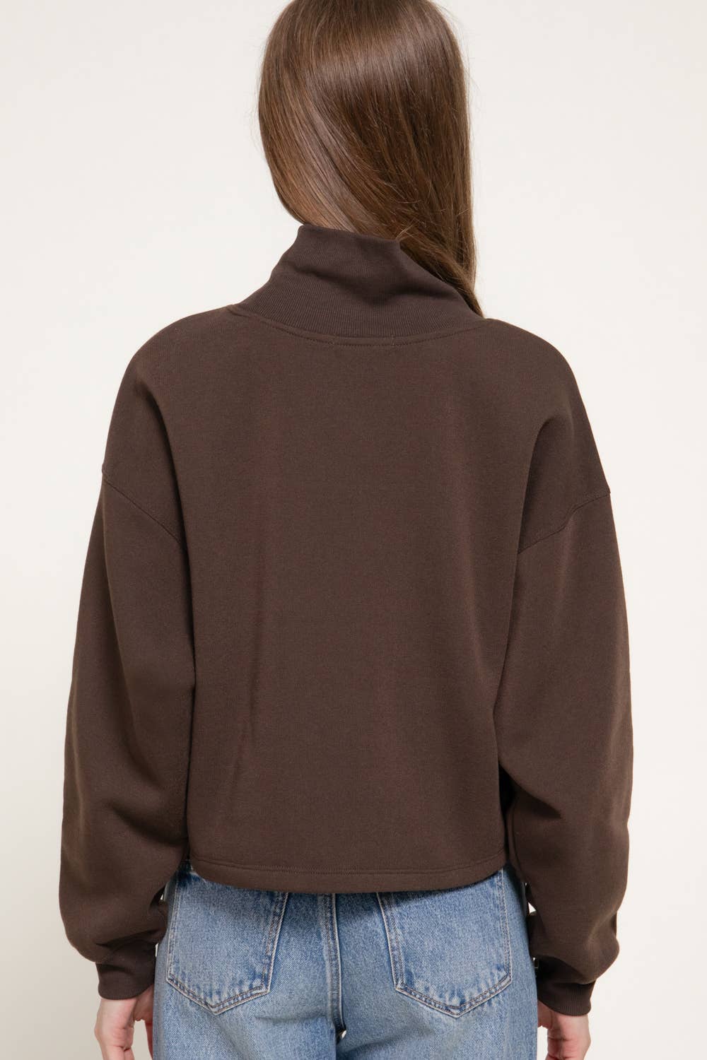 Long Sleeve Ribbed Mock Neck Inner Brushed Sweatshirt