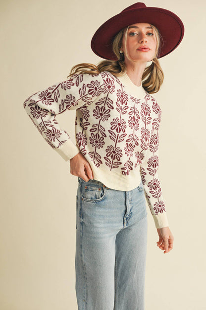 Floral Pattern Knit Sweater