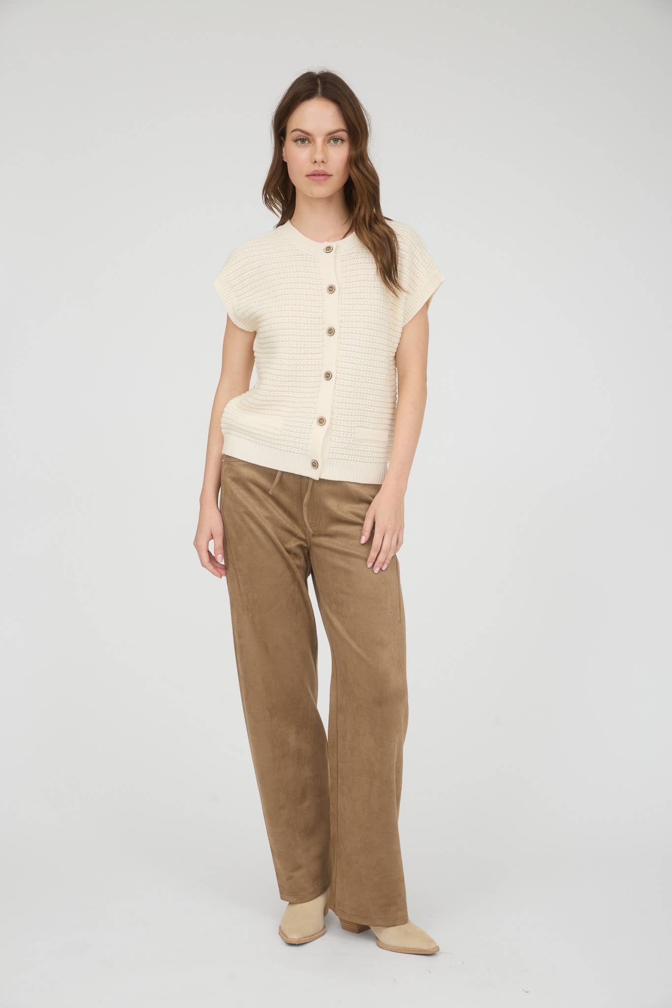 Button Down Short Sleeve Knit Cardigan Vest