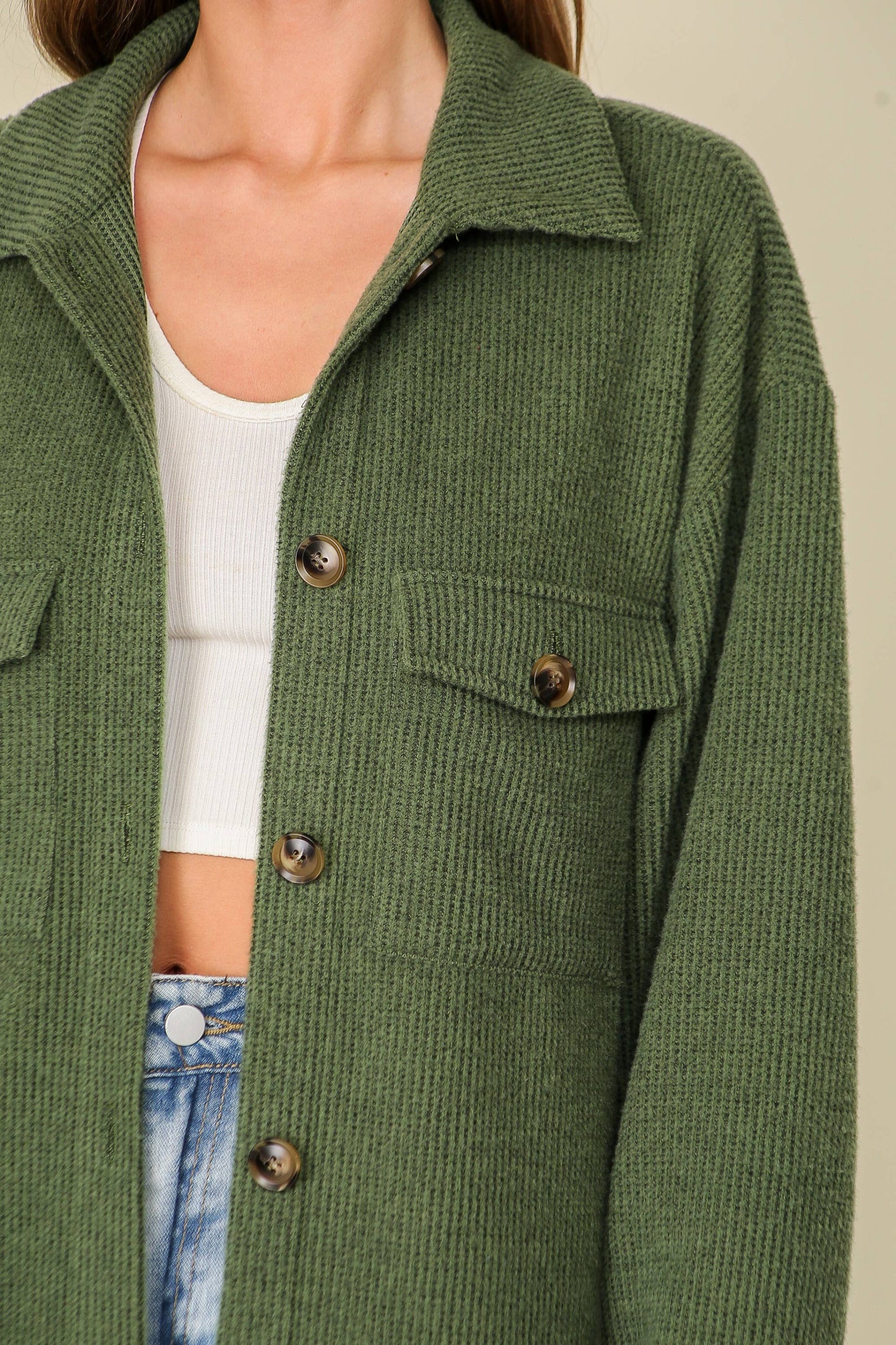 Forest Green Brushed Corded Shacket