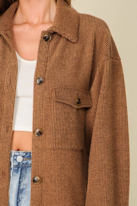 Forest Green Brushed Corded Shacket