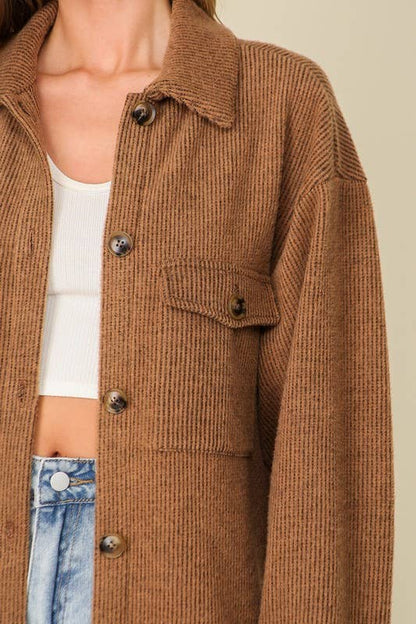 Forest Green Brushed Corded Shacket