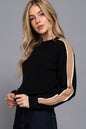 Long Sleeve Round Neck Sleeve Line Detail Sweater