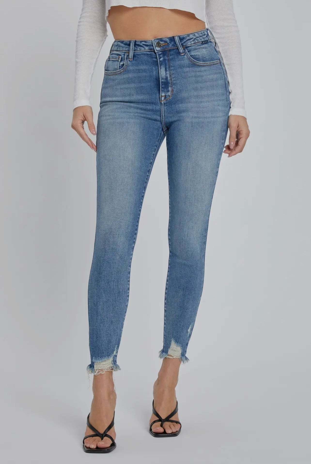 CELLO High Rise Ankle Skinny With Frayed Hem