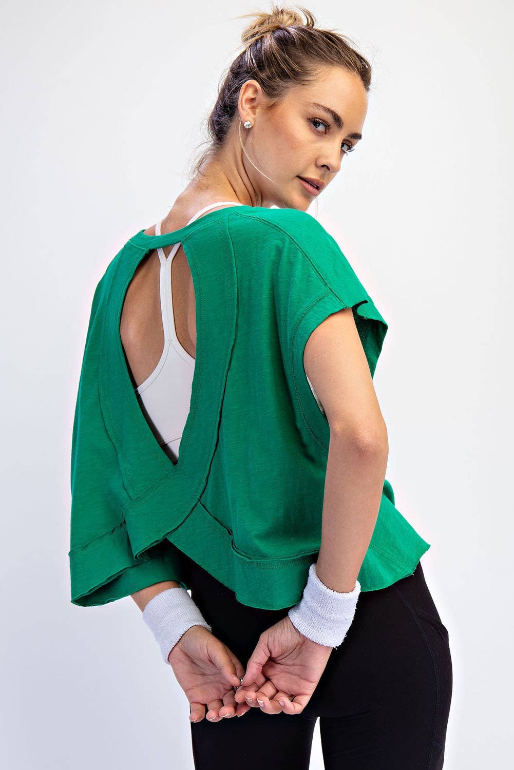 Clover Green Cotton Slub Open Back Top