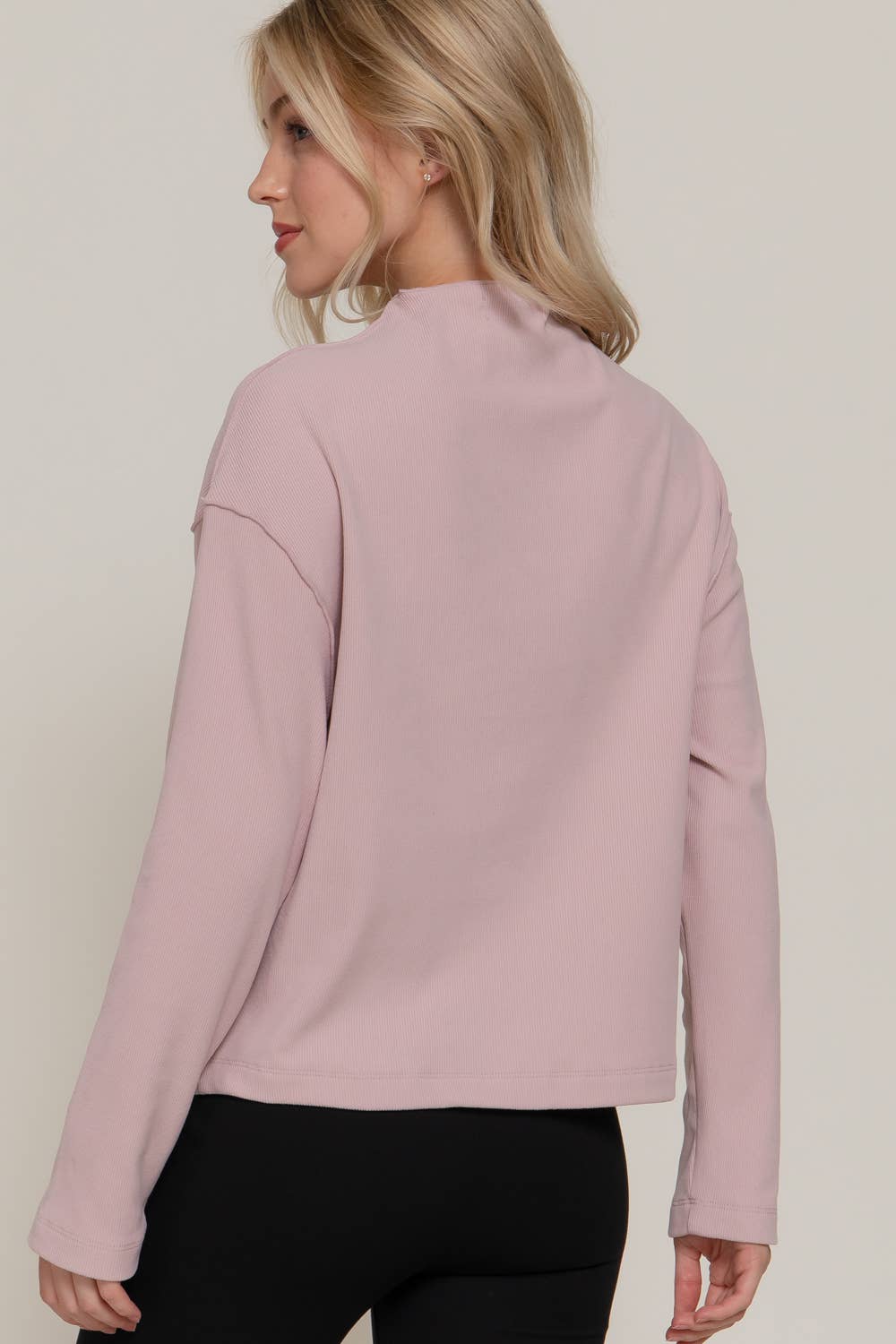 Long Sleeve Visible Overlocked Seams Detail Brushed Rib Top