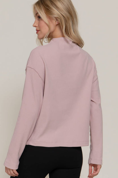 Long Sleeve Visible Overlocked Seams Detail Brushed Rib Top