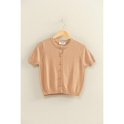 Crew Neck Short Sleeve  Buttoned Cardigan