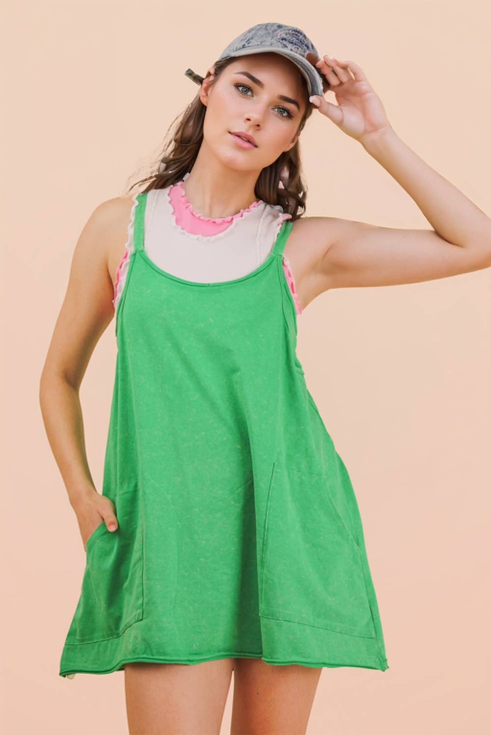 Mineral Washed Knit Mini Dress with Shorts Inside 