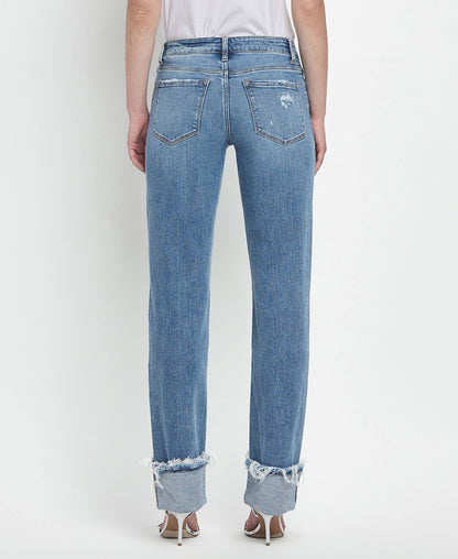 Mid Rise Cuffed Straight Jeans