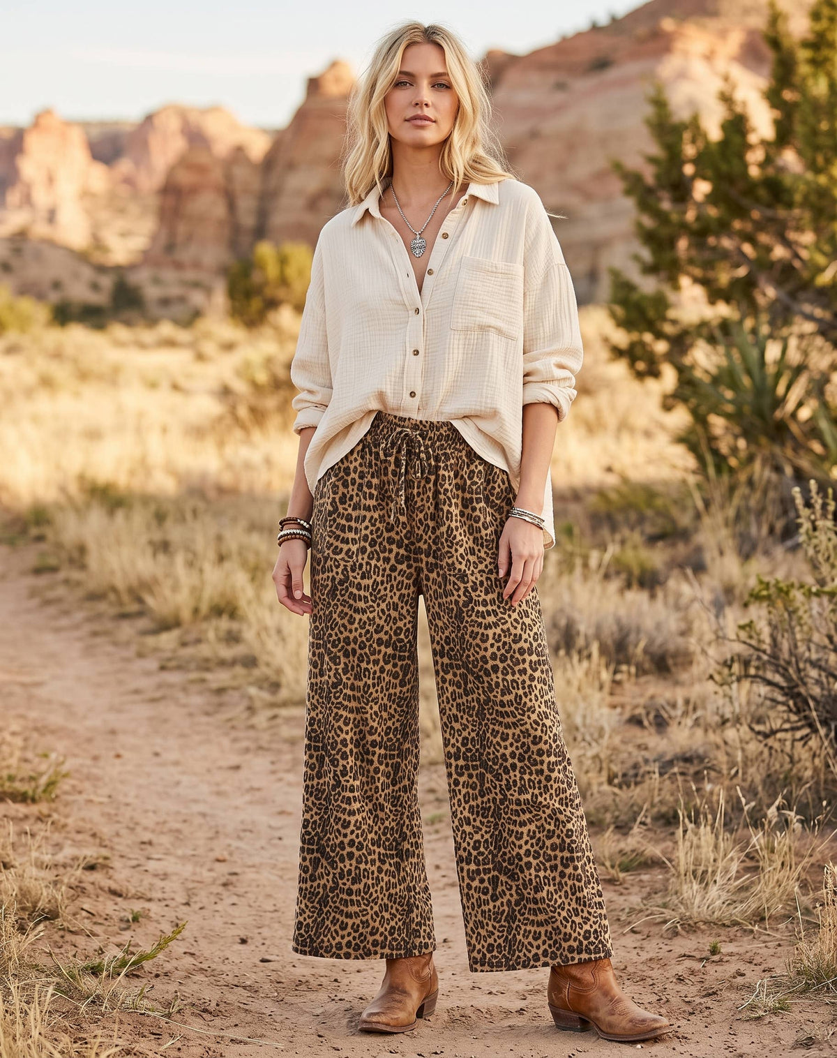Leopard Wide Leg Terry Pants