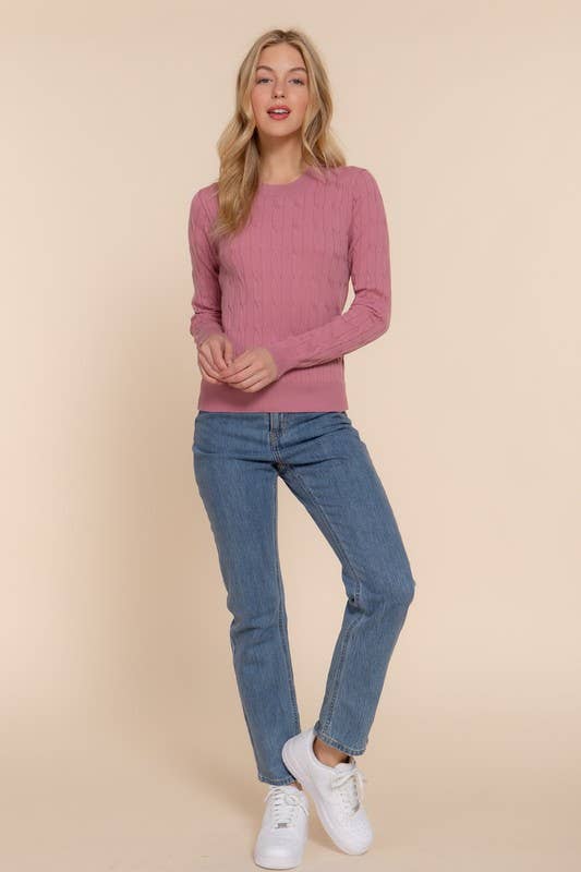 Purple Round Neck Cable Sweater