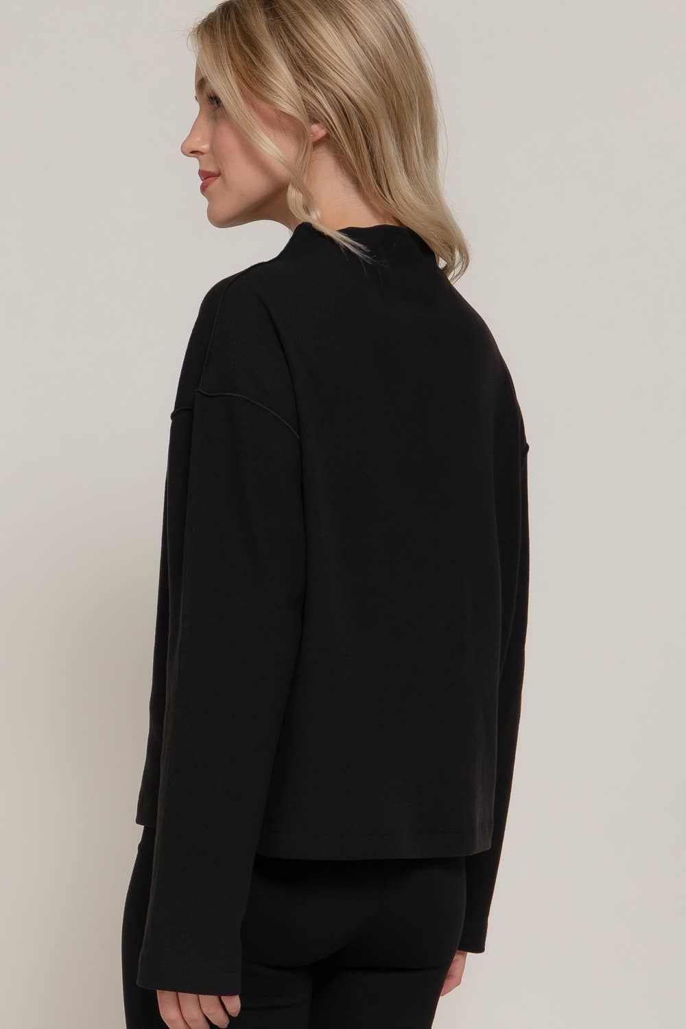 Long Sleeve Visible Overlocked Seams Detail Brushed Rib Top