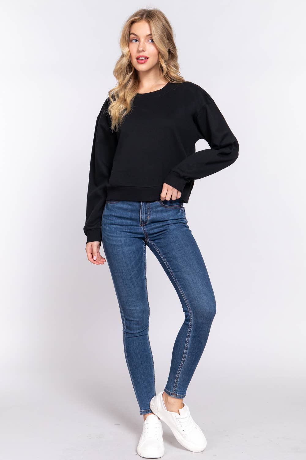 Dark Wine Long Sleeve Round Neck Crop Sweatshirt