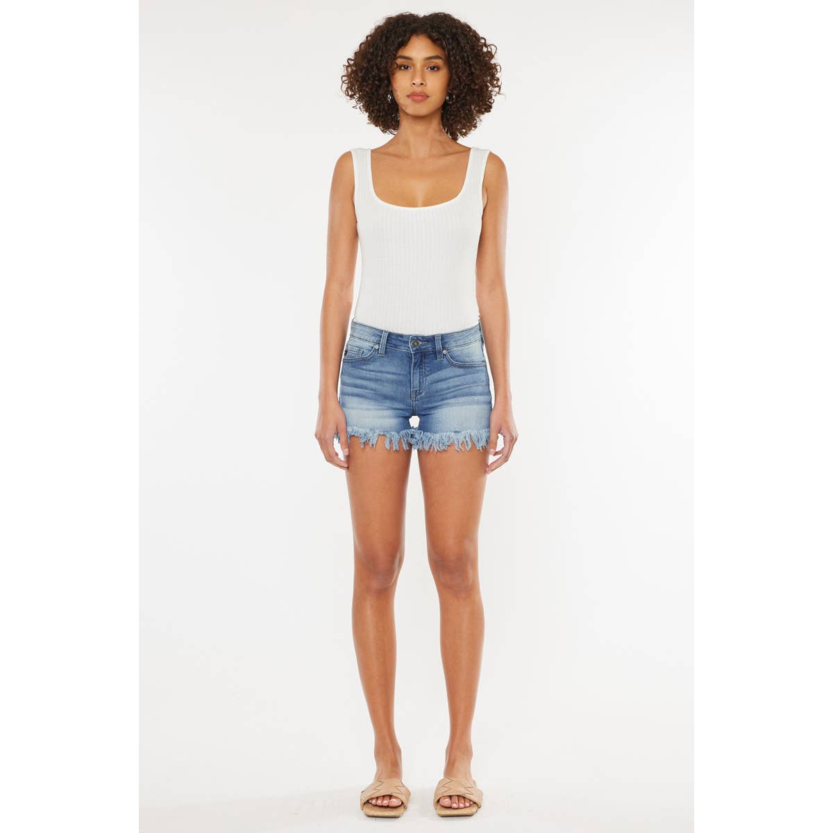 Kan Can Mid Rise Fray Hem Shorts