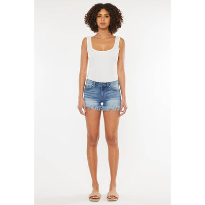 Kan Can Mid Rise Fray Hem Shorts