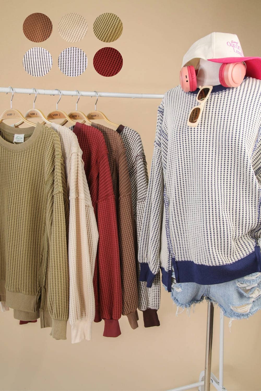 Cream Oversized Waffle Knit Casual Top