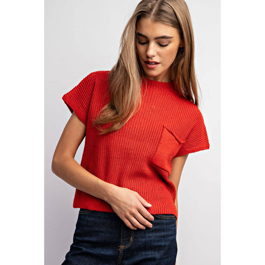 Red Drop Shoulder Rib Knit Sweater Top