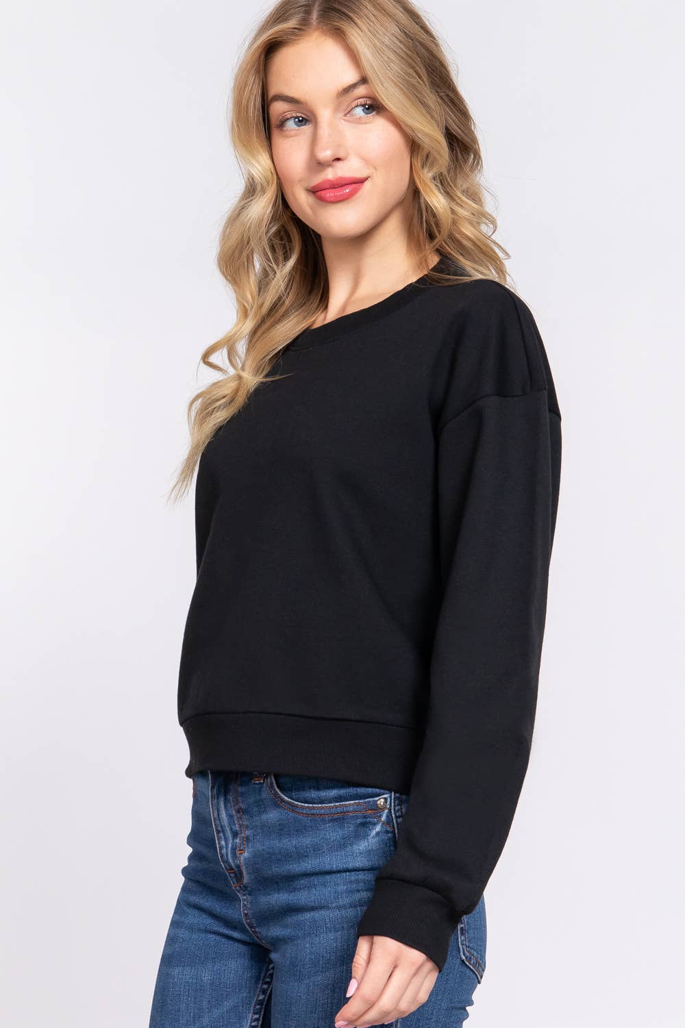 Dark Wine Long Sleeve Round Neck Crop Sweatshirt