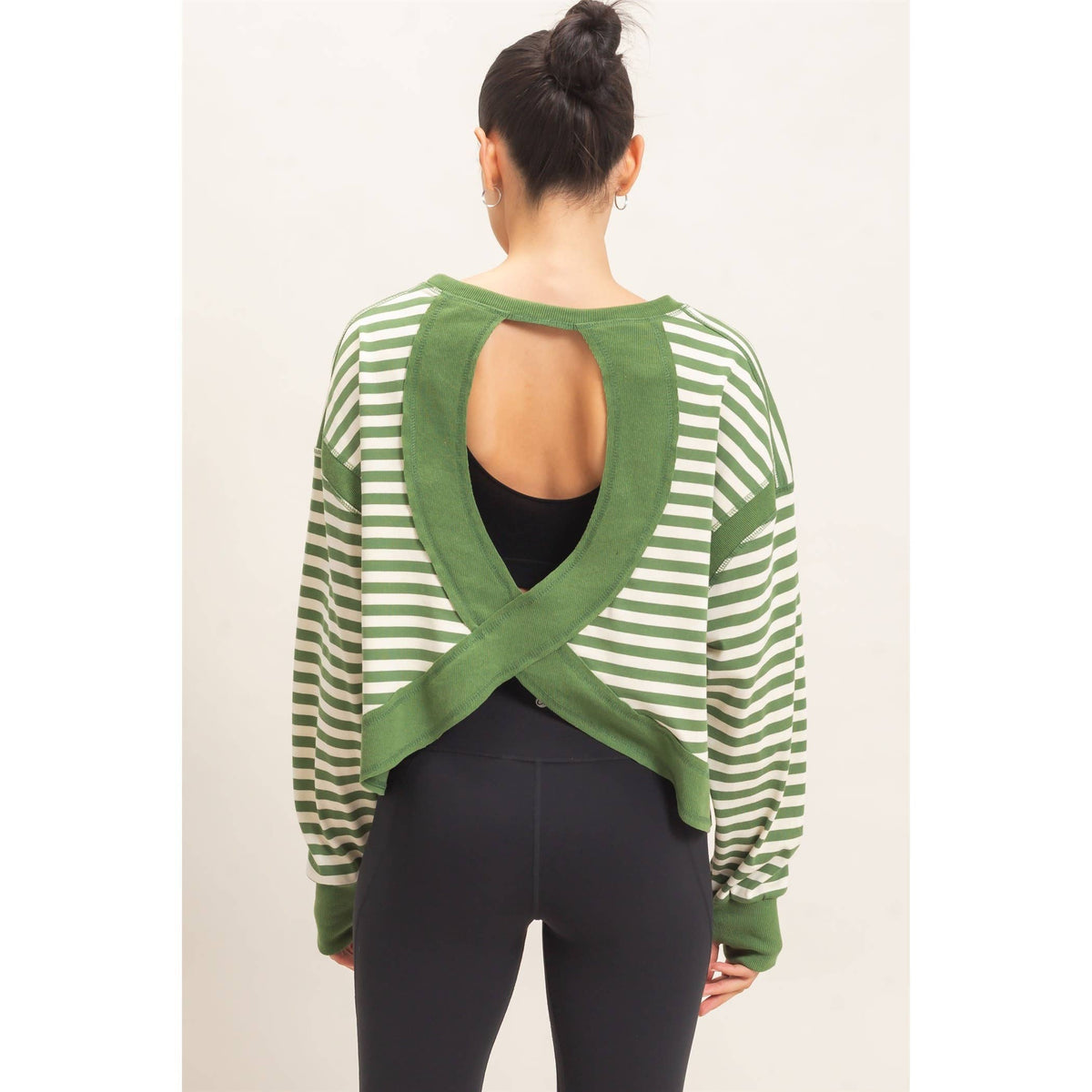 Striped Open Back Long Sleeve Top