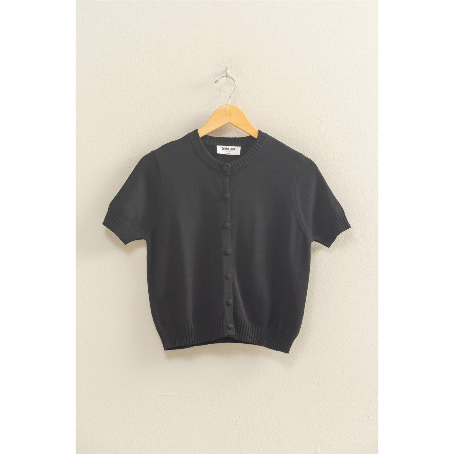 Crew Neck Short Sleeve  Buttoned Cardigan