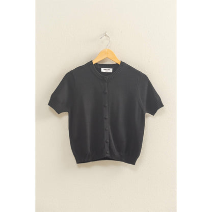 Crew Neck Short Sleeve  Buttoned Cardigan