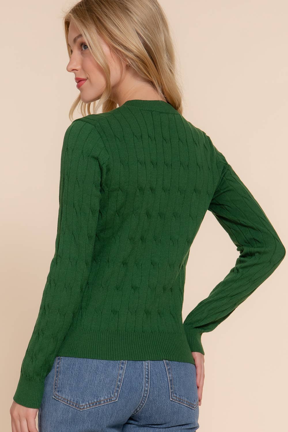 Forest Green Round Neck Cable Sweater