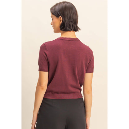 Crew Neck Short Sleeve  Buttoned Cardigan