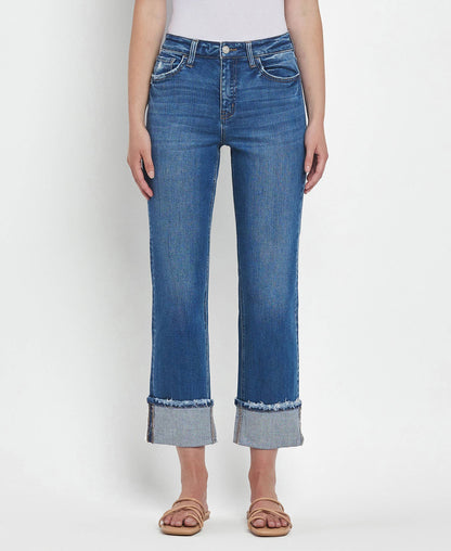 High Rise Cuffed Straight Jeans