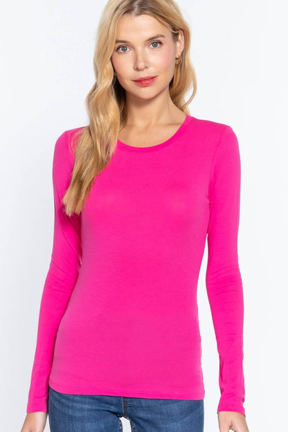 Long Sleeve Crew Neck Cotton Spandex Jersey Top