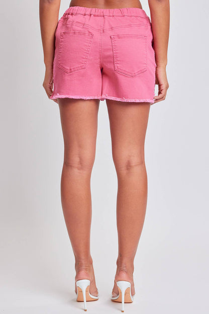 Barberry Pink Frayed Hem Pull-on Shorts