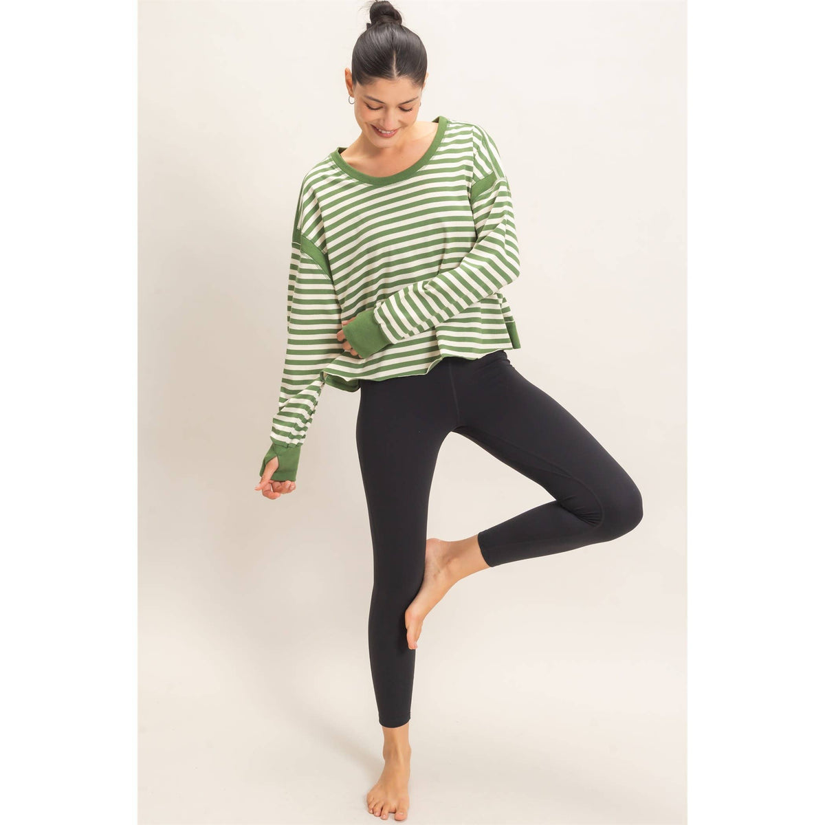 Striped Open Back Long Sleeve Top
