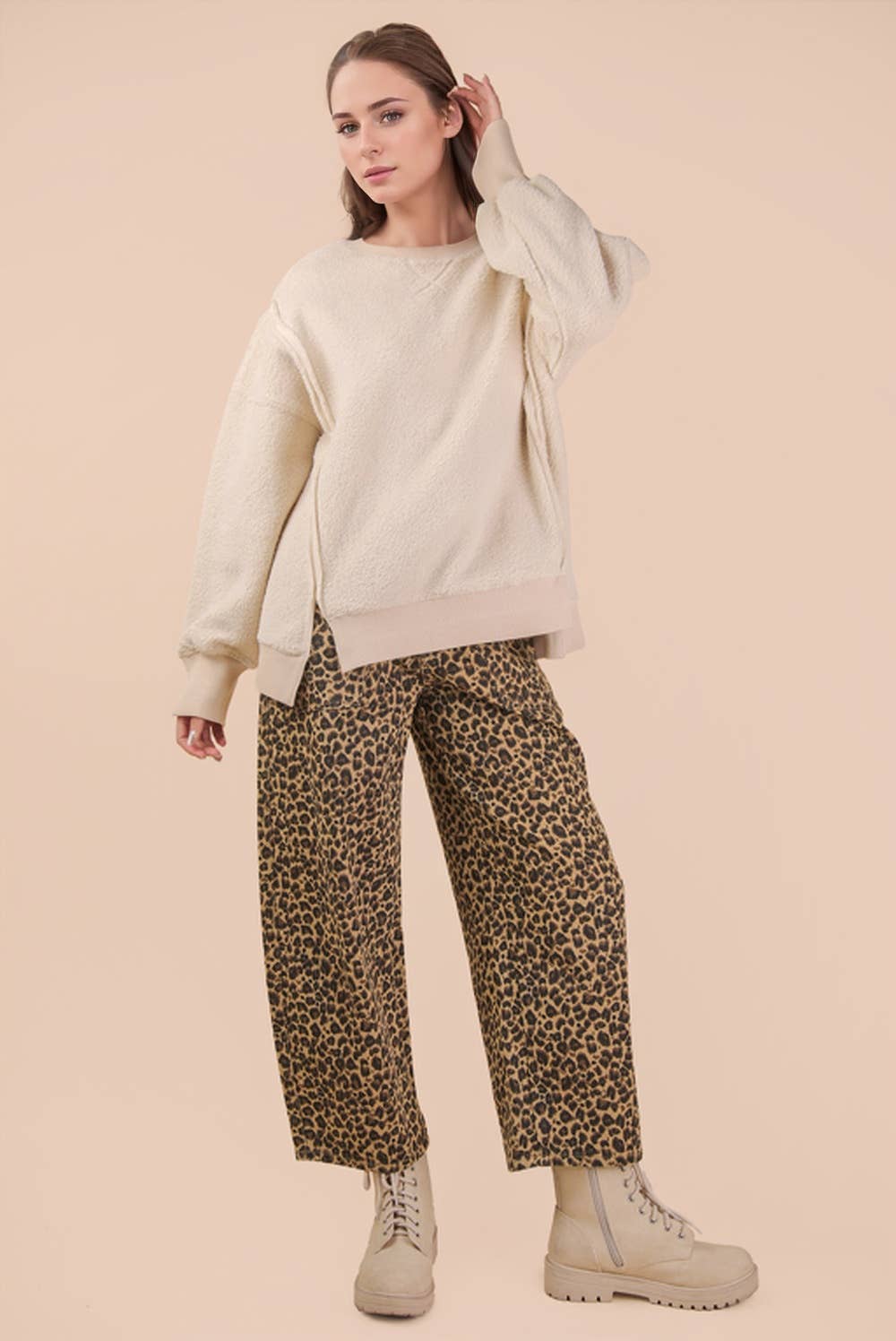 Leopard Printed Barrel Pants