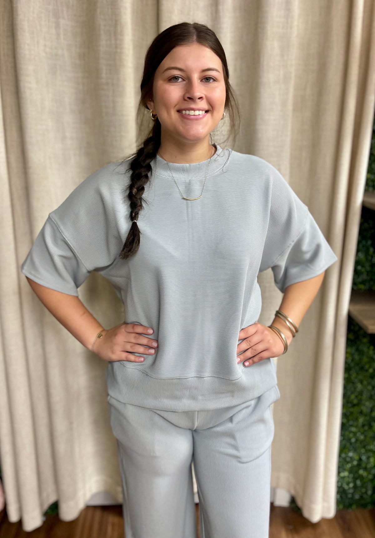 Ribbed Round Neck Top & Pants Set