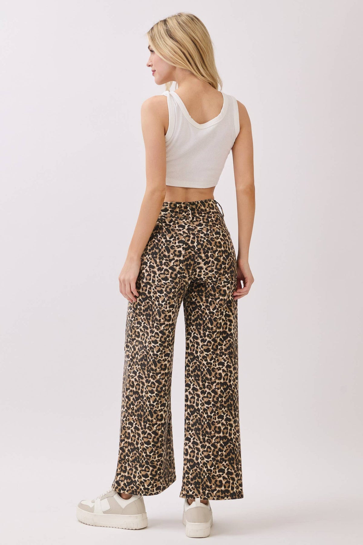 Leopard Stretch Twill Wide Leg Pants